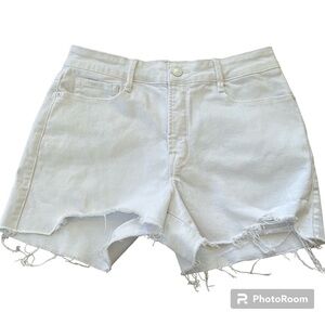 Good American White Denim Distressed Jean Shorts With Raw Hem Size 6/28